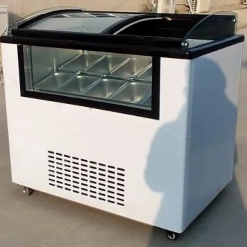 Curved Glass gelato display freezer with wheels for commercial ice‑cream selling — view 4