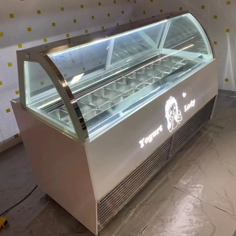 Curved Glass Gelato Freezer With Custom Backlit Logo For Ice‑Cream Shop — view 4