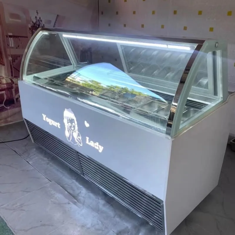 Curved Glass Gelato Freezer With Custom Backlit Logo For Ice‑Cream Shop — view 3