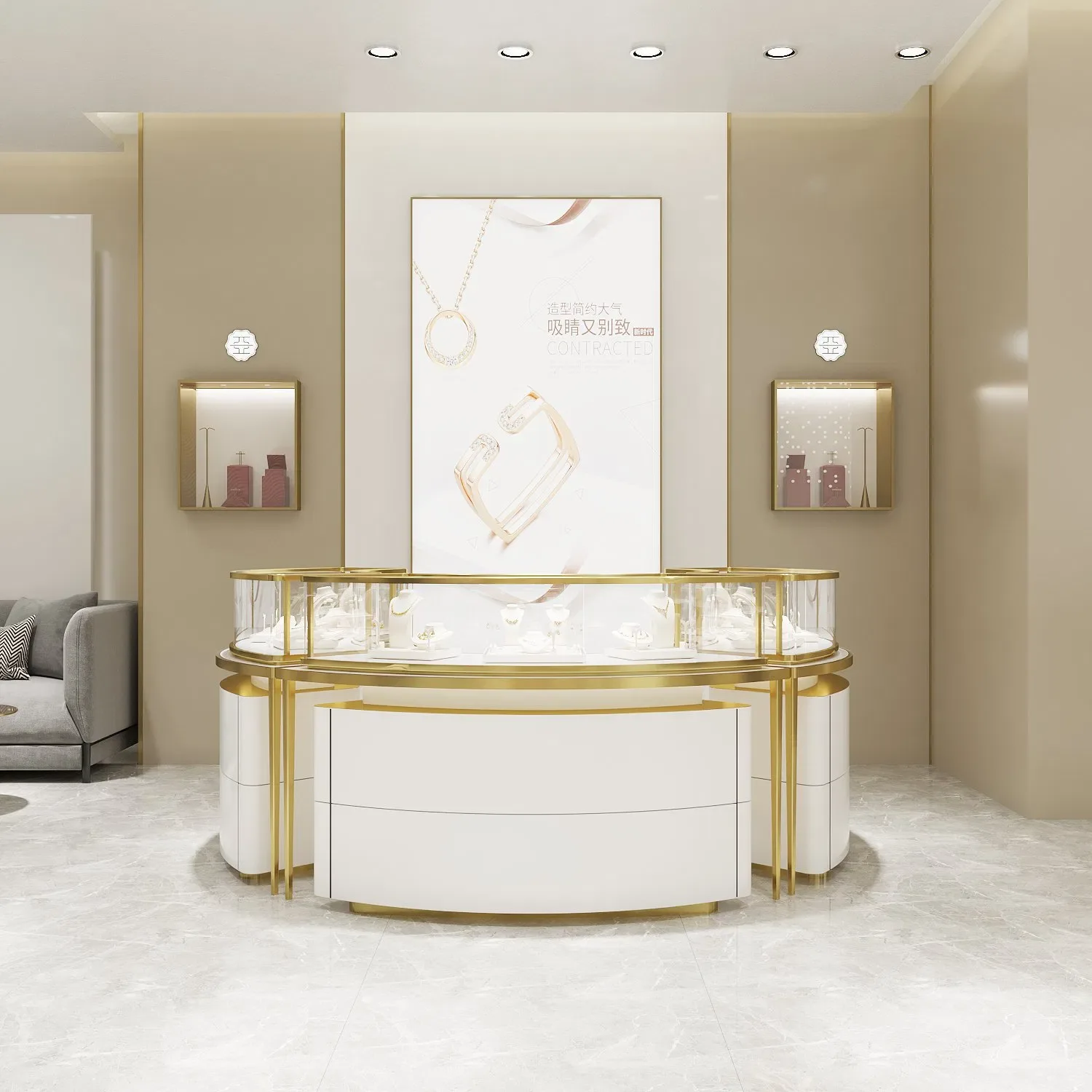 Curved Jewelry Display Cases | SS Round Jewelry Display Counter Kiosk — product detail 1