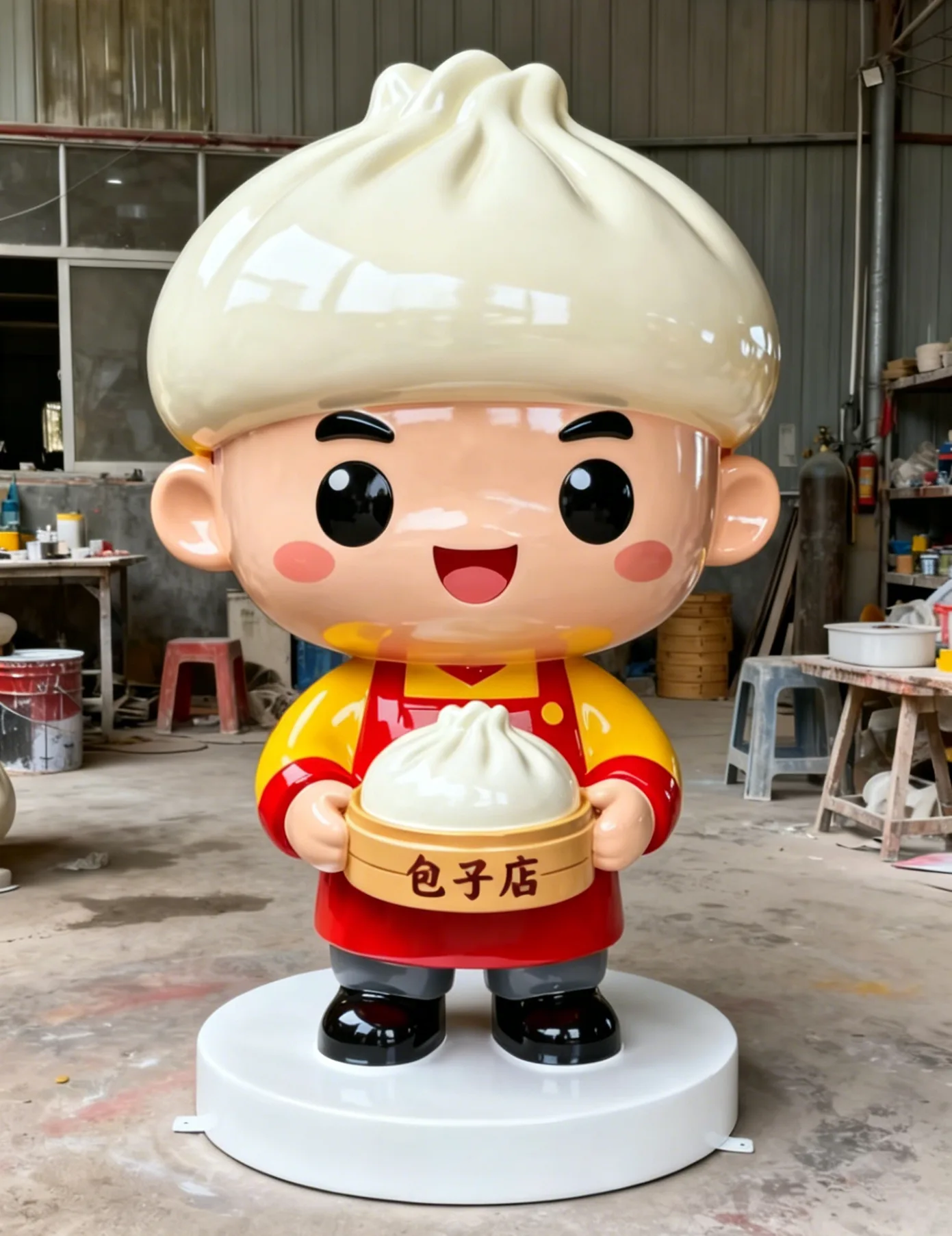 Custom Baozi Head Chef Mascot Fiberglass Statue Series For Breakfast Shop Front