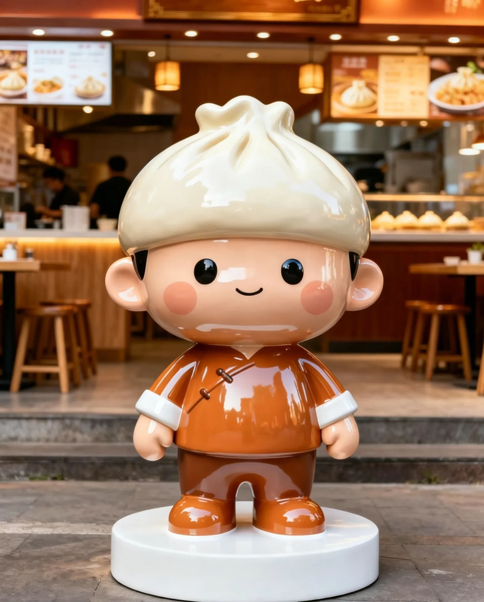 Custom Baozi Head Chef Mascot Fiberglass Statue Series For Breakfast Shop Front — view 4