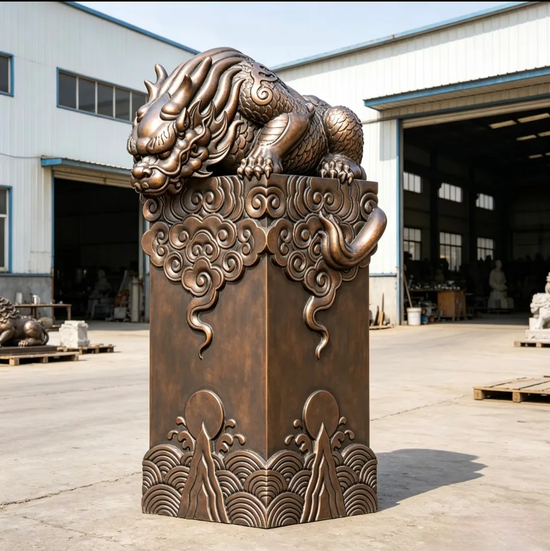 Custom Bronze Pixiu Sculpture Ornate Mythical Beast Metal Art Statue for Commercial Entrance on Sale — view 2