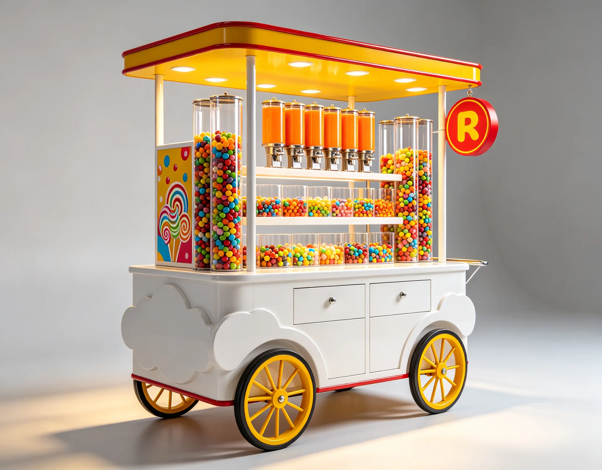 Custom Candy Cart – Mobile Sweet Shop with 3-Tier Acrylic Display, LED Lights & Lockable Storage — view 3