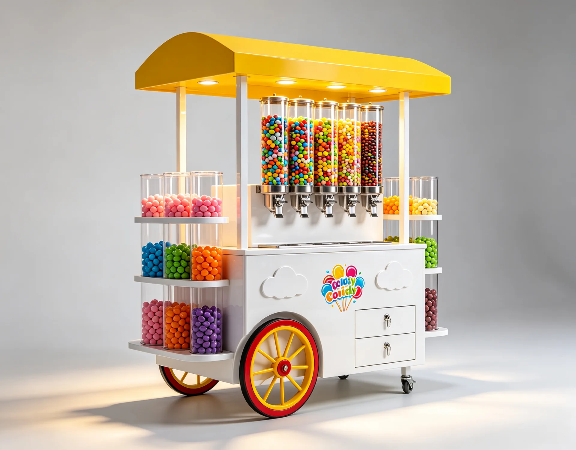 Custom Candy Cart – Mobile Sweet Shop with 3-Tier Acrylic Display, LED Lights & Lockable Storage