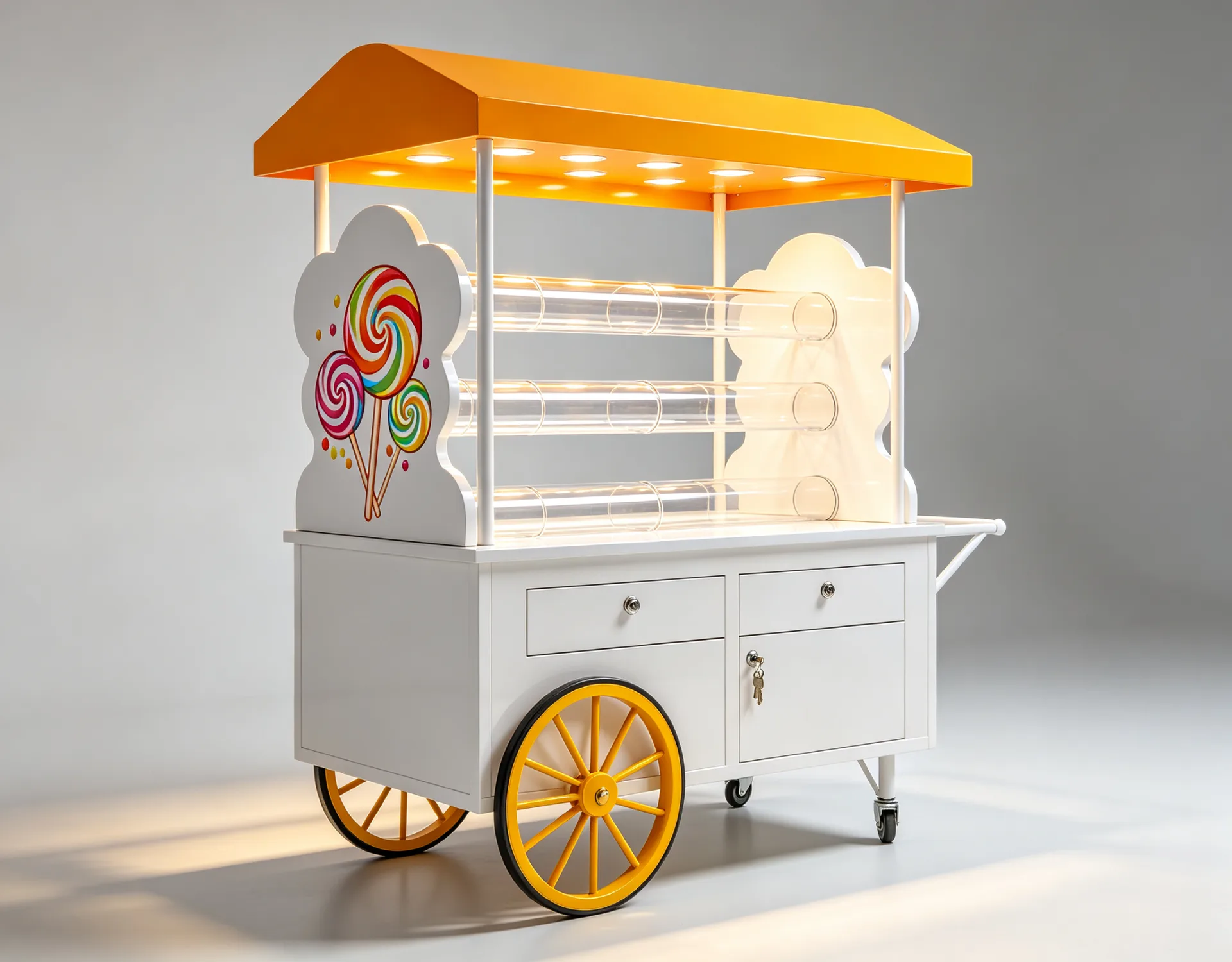 Custom Candy Cart – Mobile Sweet Shop with 3-Tier Acrylic Display, LED Lights & Lockable Storage — view 4