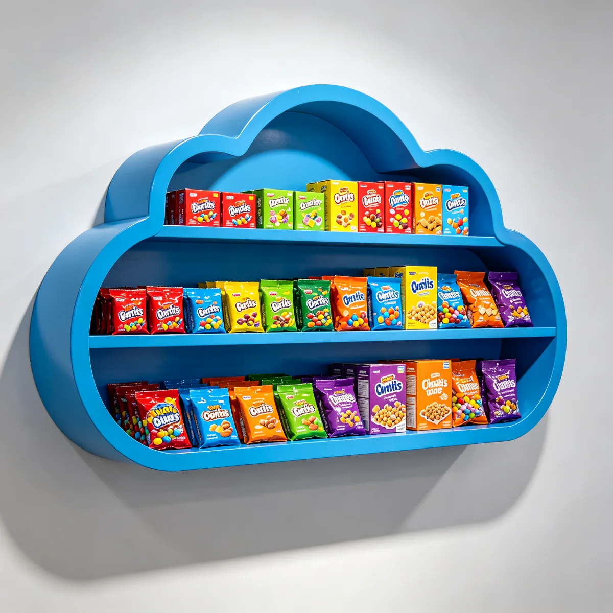 Custom Cloud-Shaped Food Shelf: Colorful, Durable, Wall-Mounted Display for Candy Stores & Snack Shops