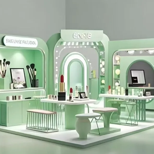 Custom Cosmetics Kiosk Mint Green Beauty Booth with LED Mirrors — view 4
