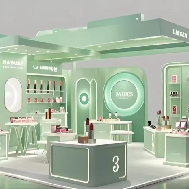 Custom Cosmetics Kiosk Mint Green Beauty Booth with LED Mirrors — view 5