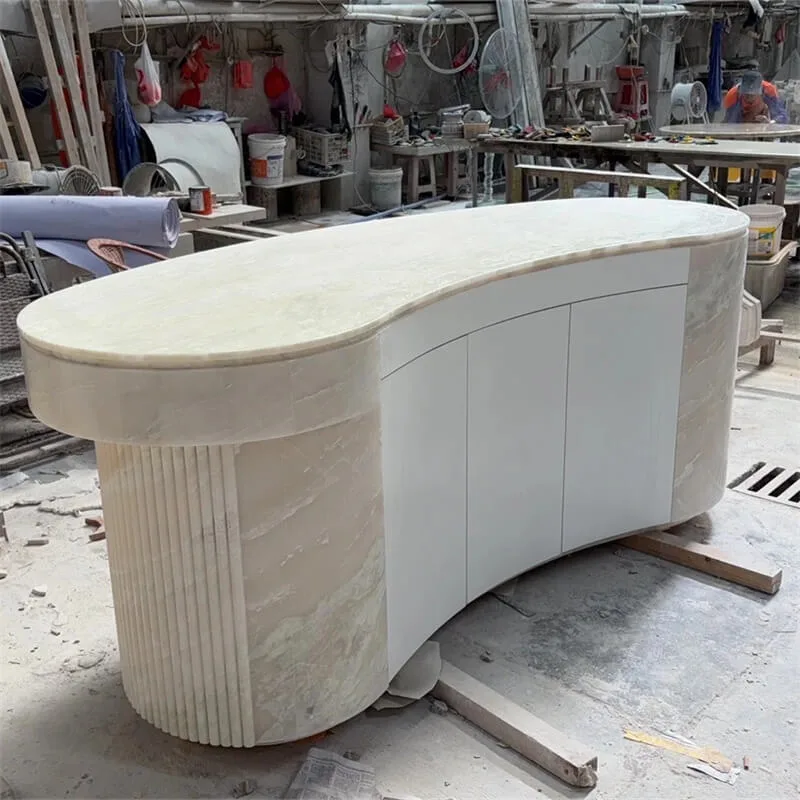 Custom Curved Marble Fluted Art Reception Desk Commercial Luxury Art Front Table For Jewelry Salon Boutique Stores — view 3