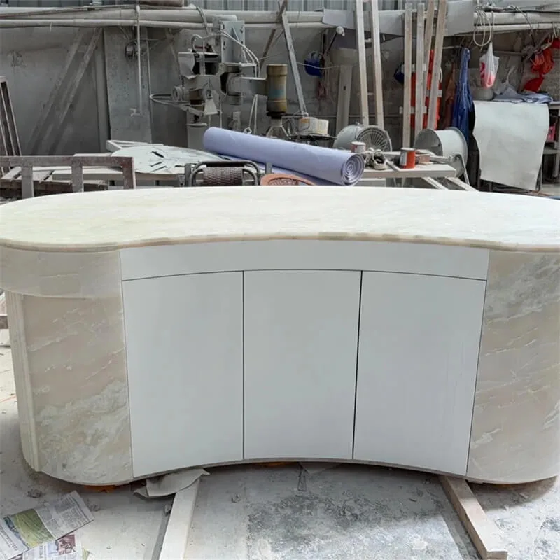 Custom Curved Marble Fluted Art Reception Desk Commercial Luxury Art Front Table For Jewelry Salon Boutique Stores — view 4