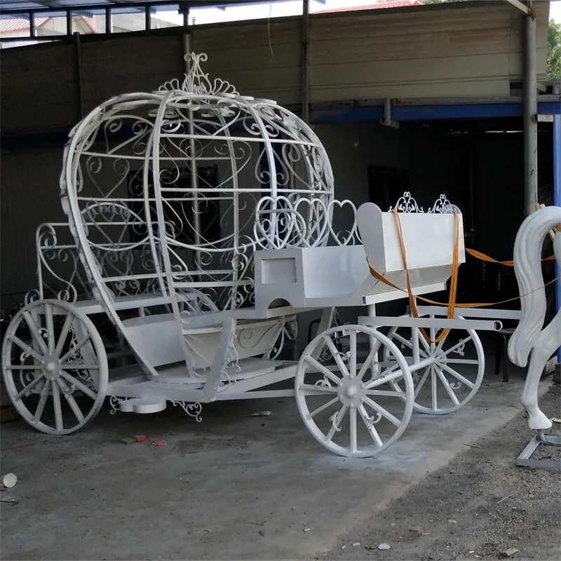 Custom European White Horse Fiberglass Sculpture With Pumpkin Carriage Mall Wedding Scenic Viral Photo Large White Horse Sculpture — view 4