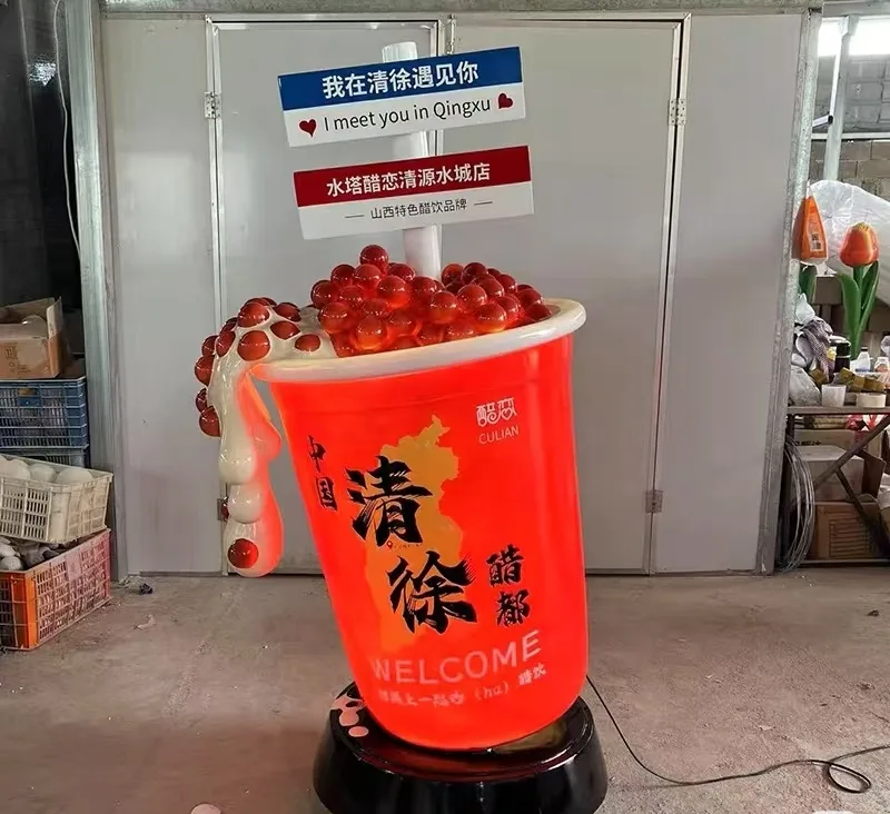 Custom Fiberglass Bubble Tea Cup Sculptures | LED & Branded Public Art — view 2