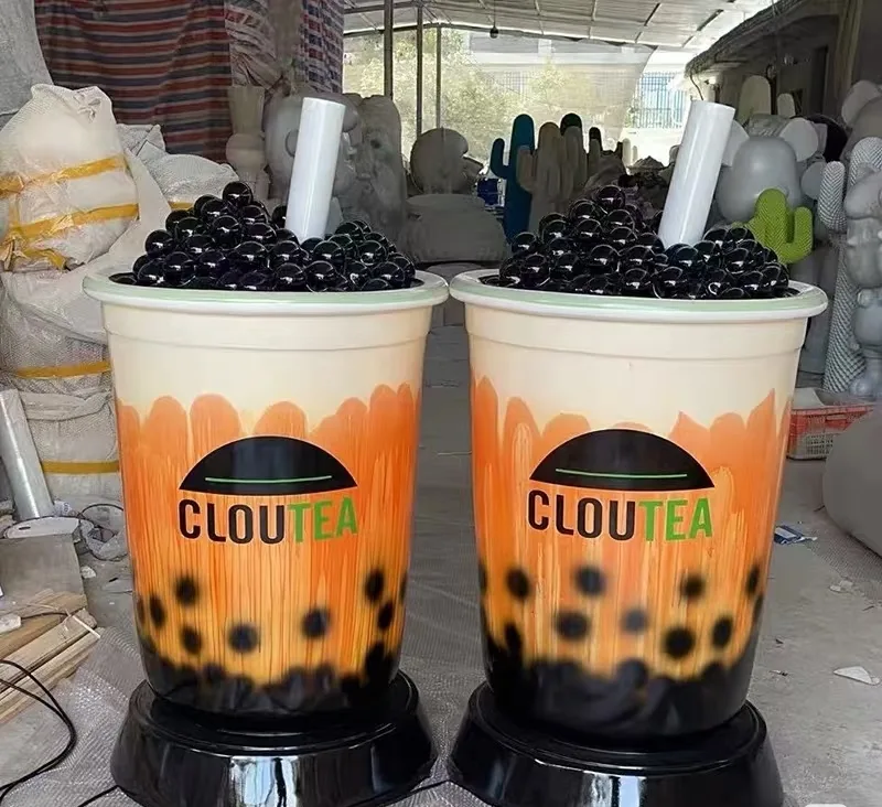 Custom Fiberglass Bubble Tea Cup Sculptures | LED & Branded Public Art