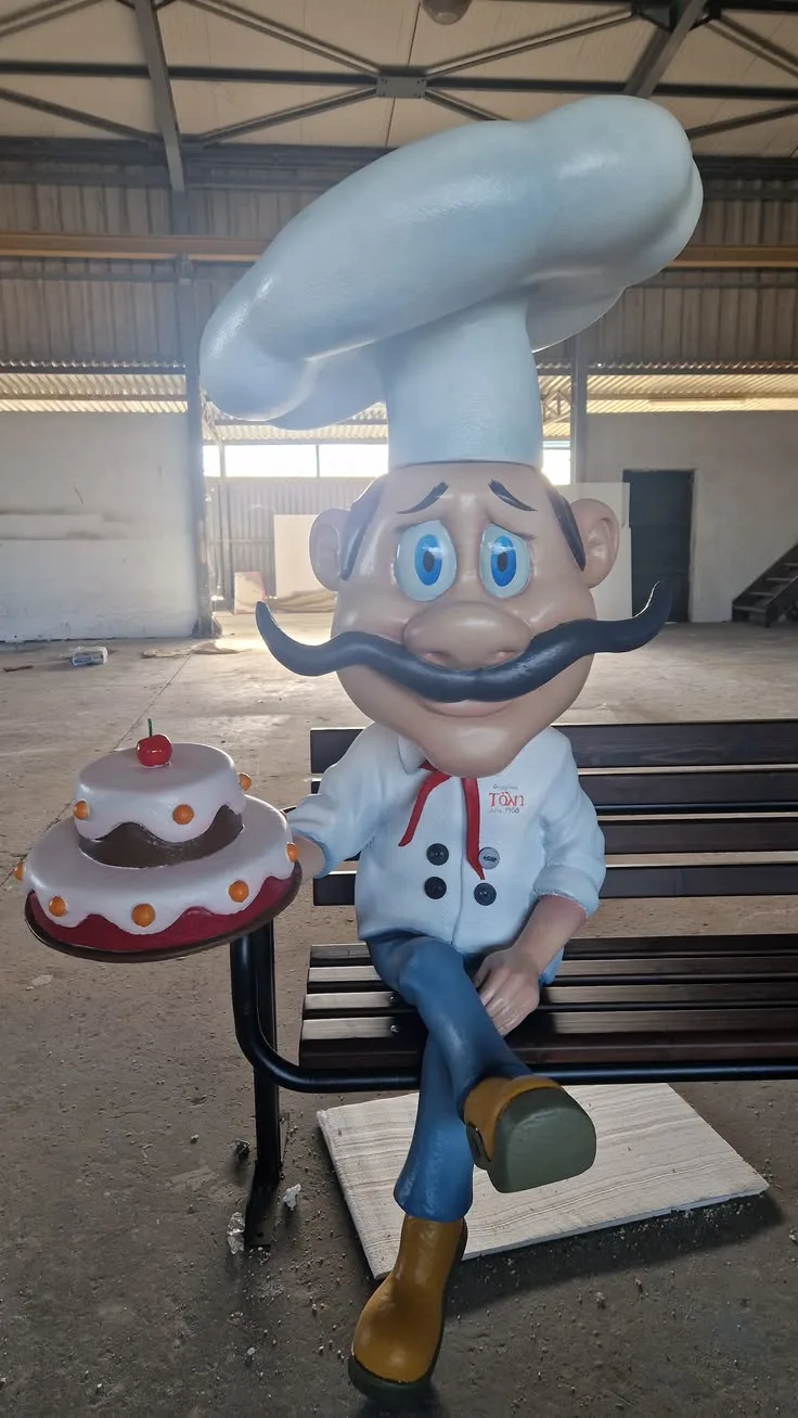 Custom Fiberglass Cartoon Chef Statues Boost Food Shop Brand Attraction — view 4
