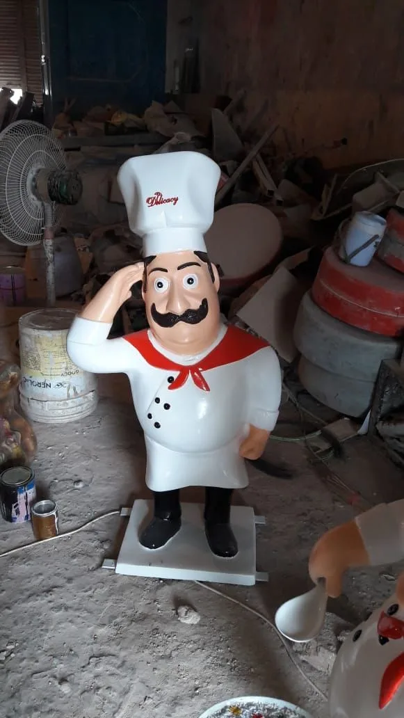 Custom Fiberglass Cartoon Chef Statues Boost Food Shop Brand Attraction — view 2