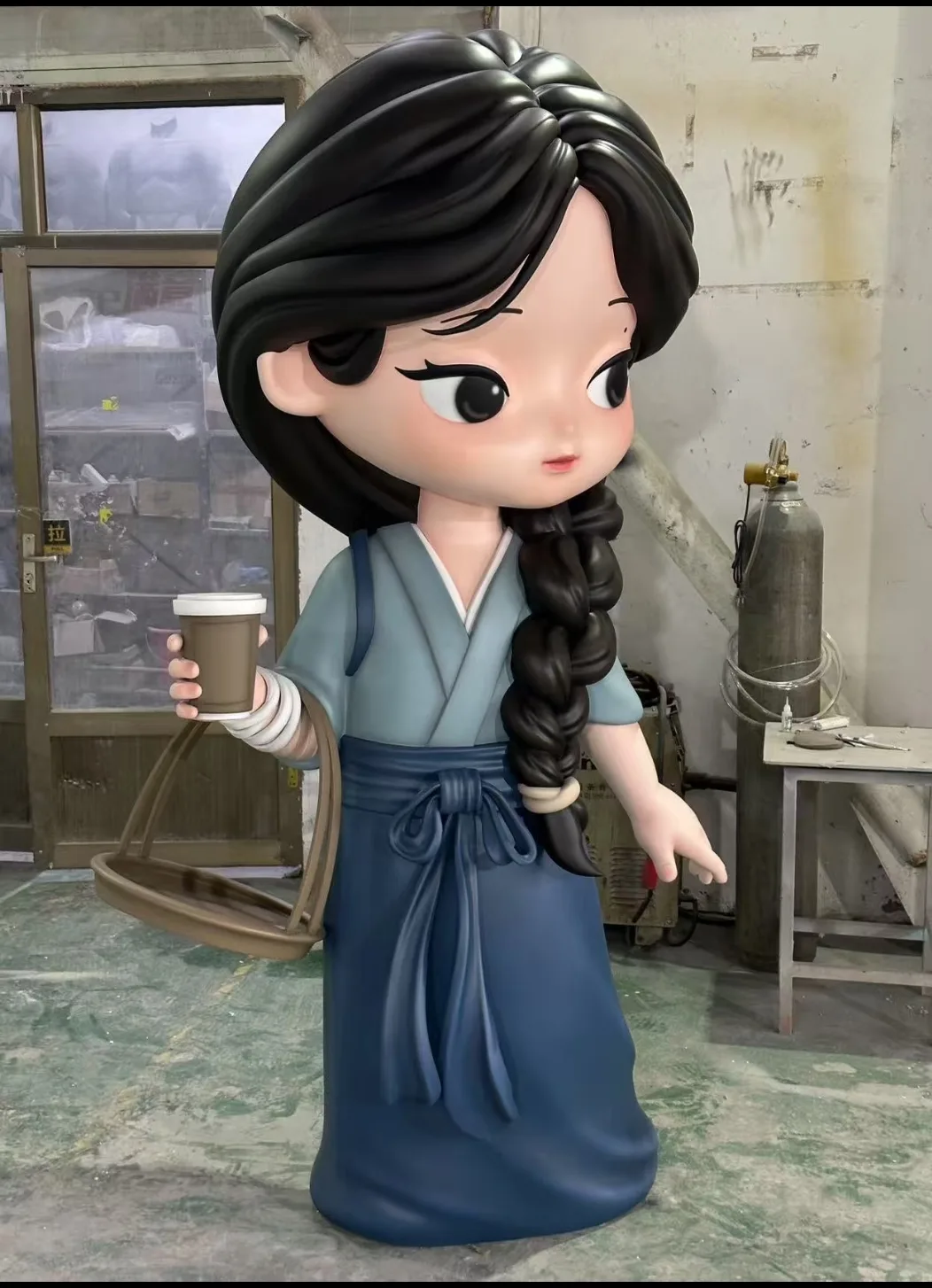 Custom Fiberglass Coffee Girl Cartoon Sculpture：Coffee Shop Mascot