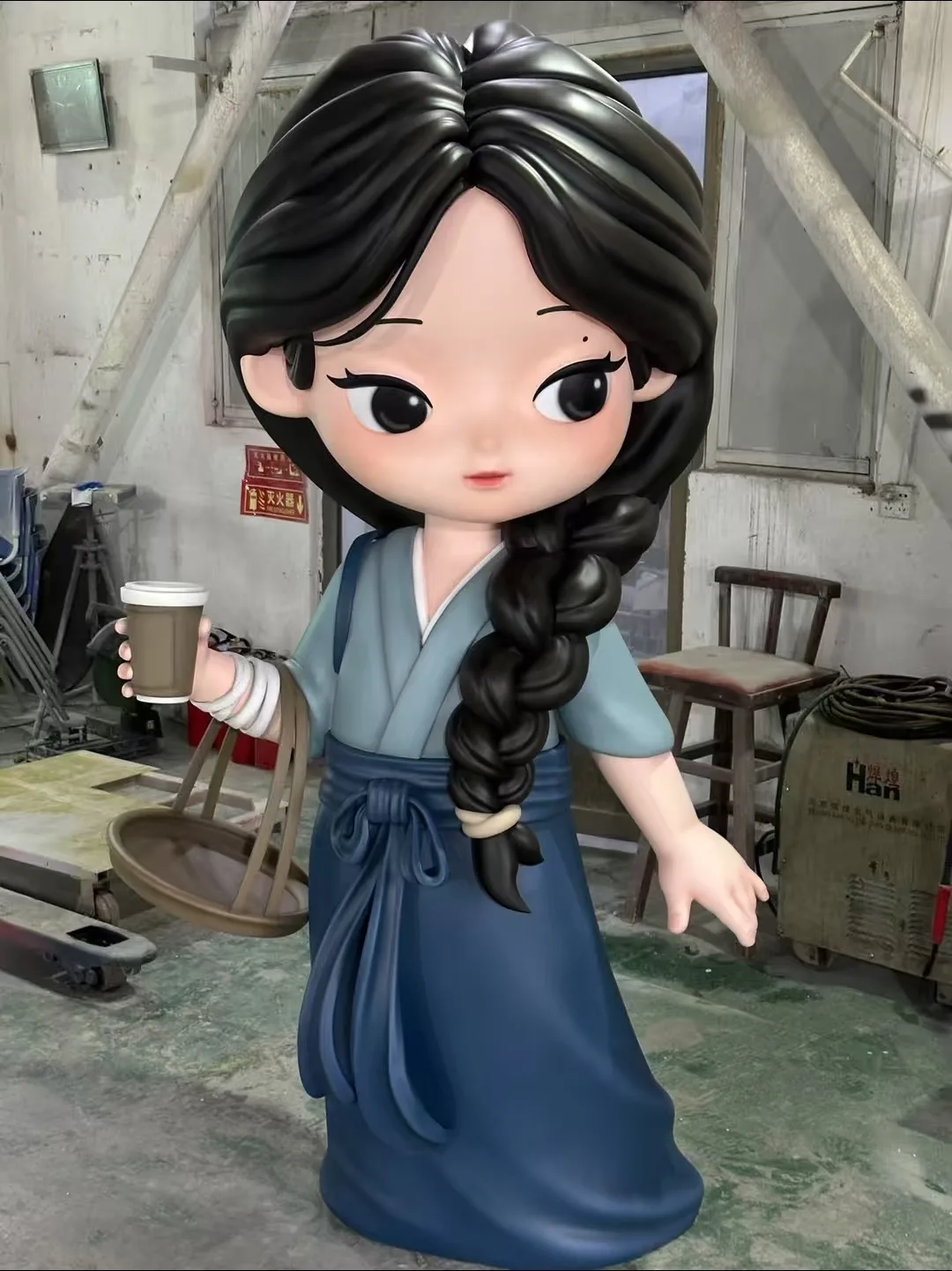 Custom Fiberglass Coffee Girl Cartoon Sculpture：Coffee Shop Mascot — view 2