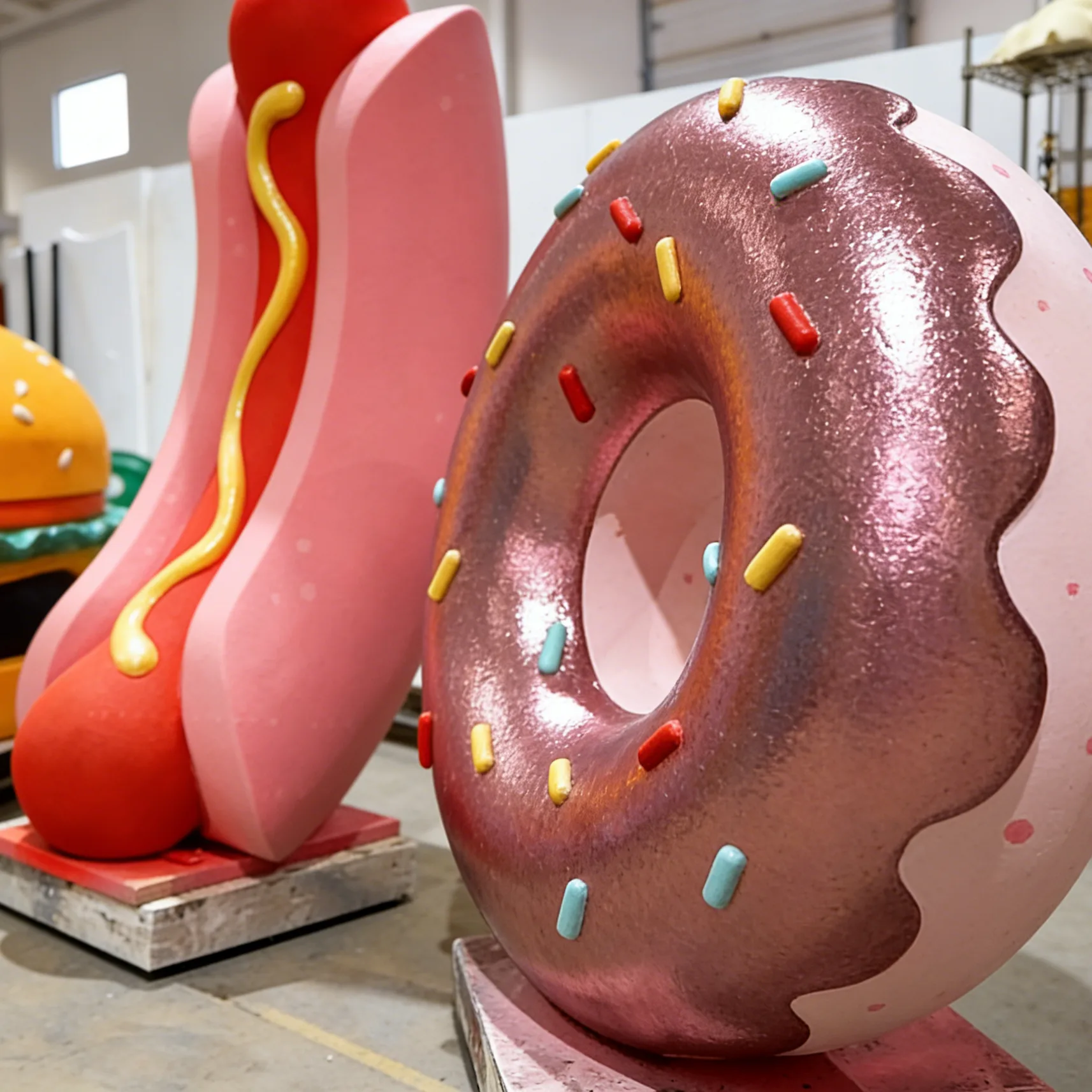 Custom Fiberglass Food Sculpture for Sale, Giant Burger Hot Dog Donut Statues for Commercial Display — view 3
