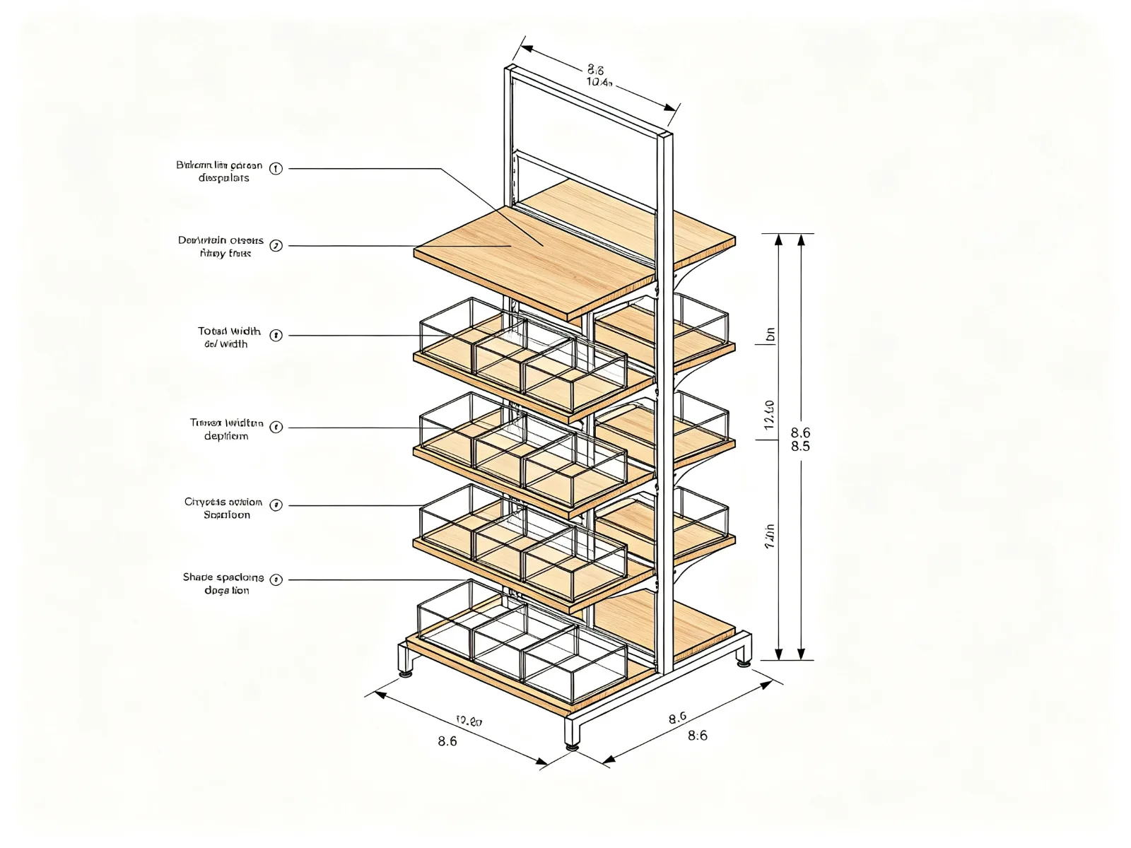 Custom Floor-Standing Candy Display Rack Metal Wood Shelves Acrylic Bins Portable — product detail 5
