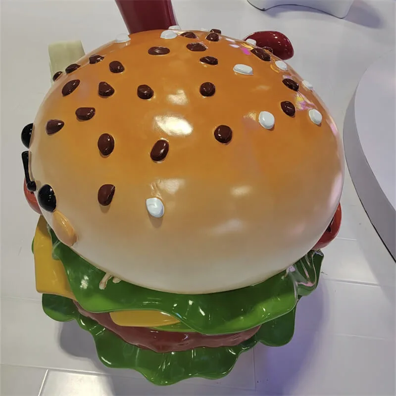 Custom Food IP Fiberglass Sculpture | Cute Burger Design, Perfect for Commercial Space Check-in & Traffic Boost — view 3