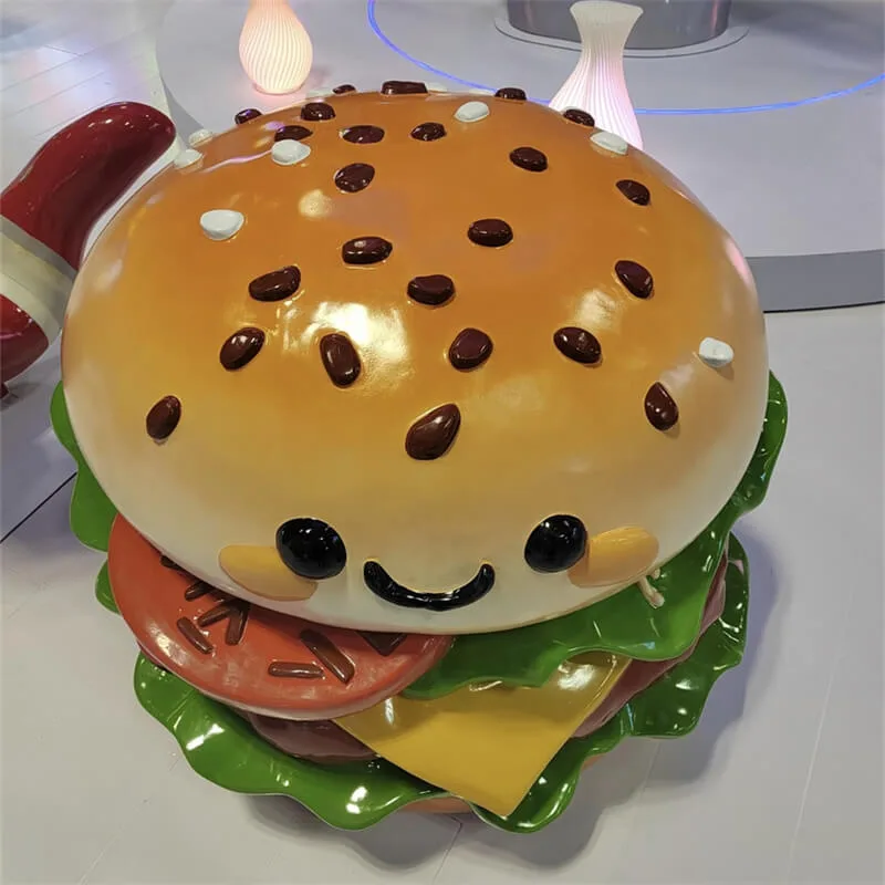 Custom Food IP Fiberglass Sculpture | Cute Burger Design, Perfect for Commercial Space Check-in & Traffic Boost — view 4