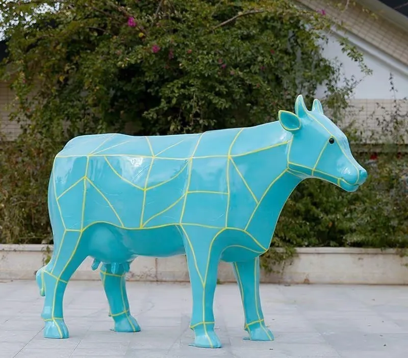 Custom Geometric Fiberglass Cow Sculptures | Colorful Public Art Series — view 4