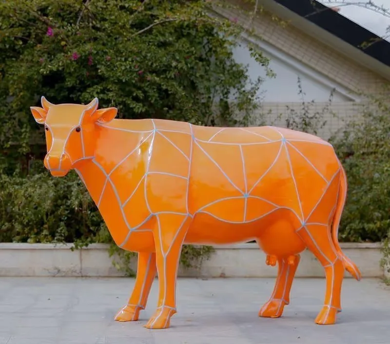 Custom Geometric Fiberglass Cow Sculptures | Colorful Public Art Series — view 5