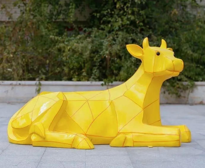 Custom Geometric Fiberglass Cow Sculptures | Colorful Public Art Series — view 3