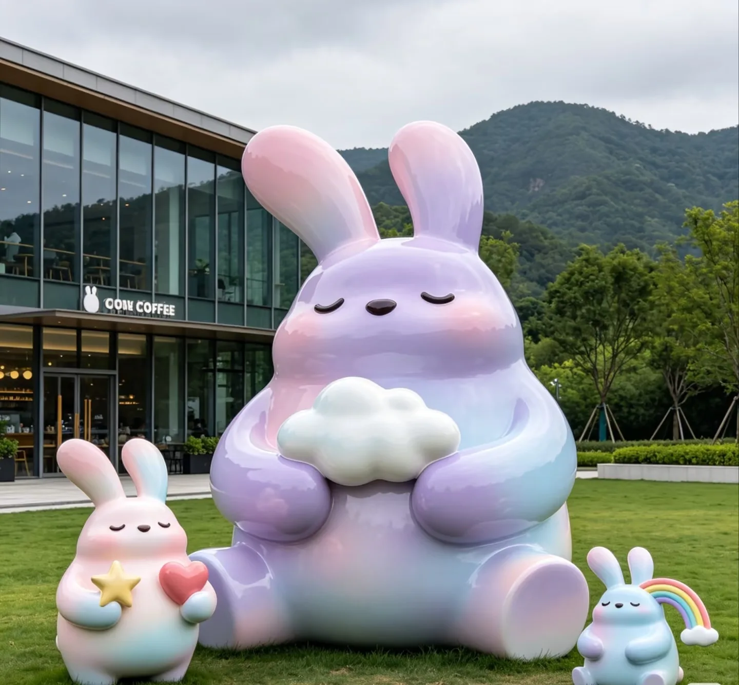 Custom Gradient Giant Bunny FRP Sculpture | Outdoor Cartoon Rabbit Fiberglass Statue — view 4