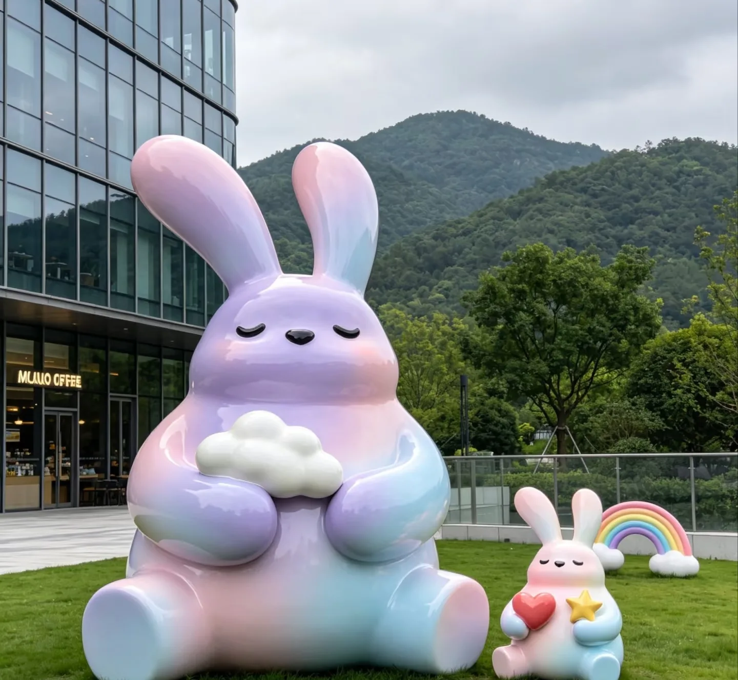 Custom Gradient Giant Bunny FRP Sculpture | Outdoor Cartoon Rabbit Fiberglass Statue — view 3