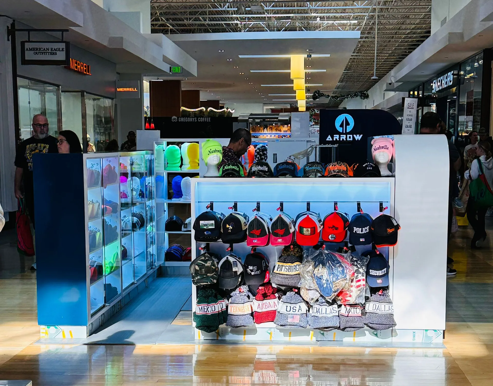 Custom Hat Kiosk – Compact, Strong, LED, Metal, Wood, Glass, Multi-Level, Adjustable, Storage, Embroidery Ready — view 7