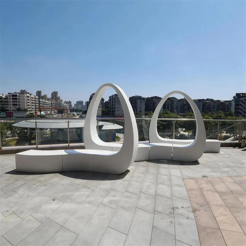 Custom Internet-Famous Curved Arch Fiberglass Bench Outdoor Leisure Photo Ornament For Mall Terrace Scenic Spot Integrated Shaped Fiberglass — view 3