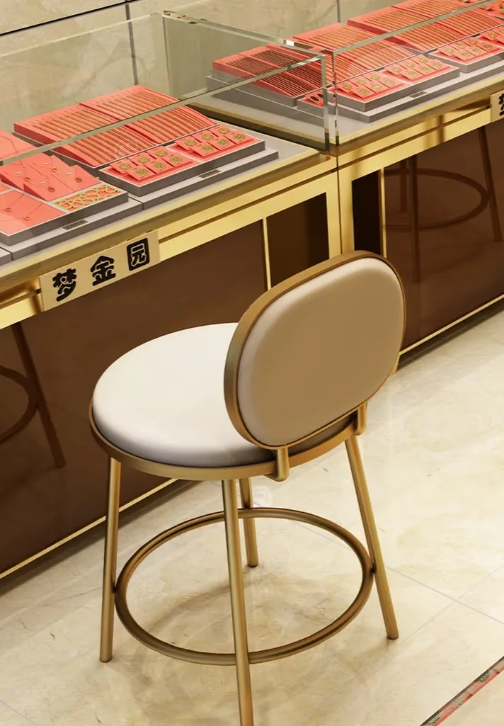 Custom Jewelry Store Counter Stool with Padded Seat and Footrest — view 2