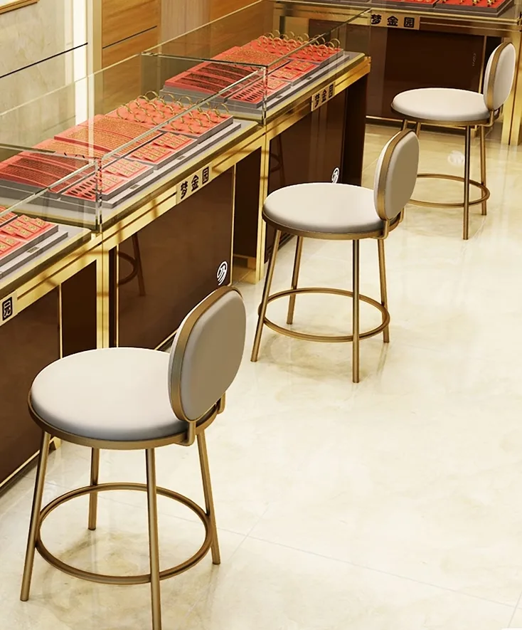 Custom Jewelry Store Counter Stool with Padded Seat and Footrest