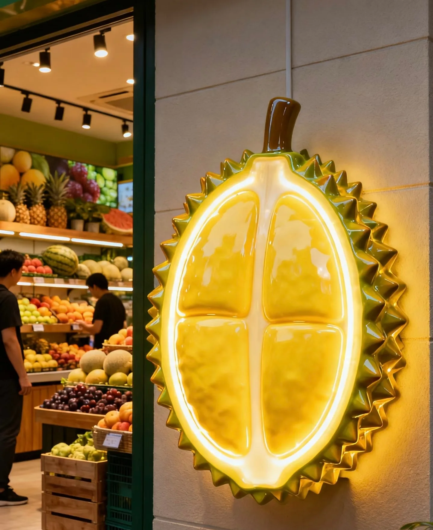 Custom LED Durian Fiberglass Sculpture | Fruit Shop Public Art