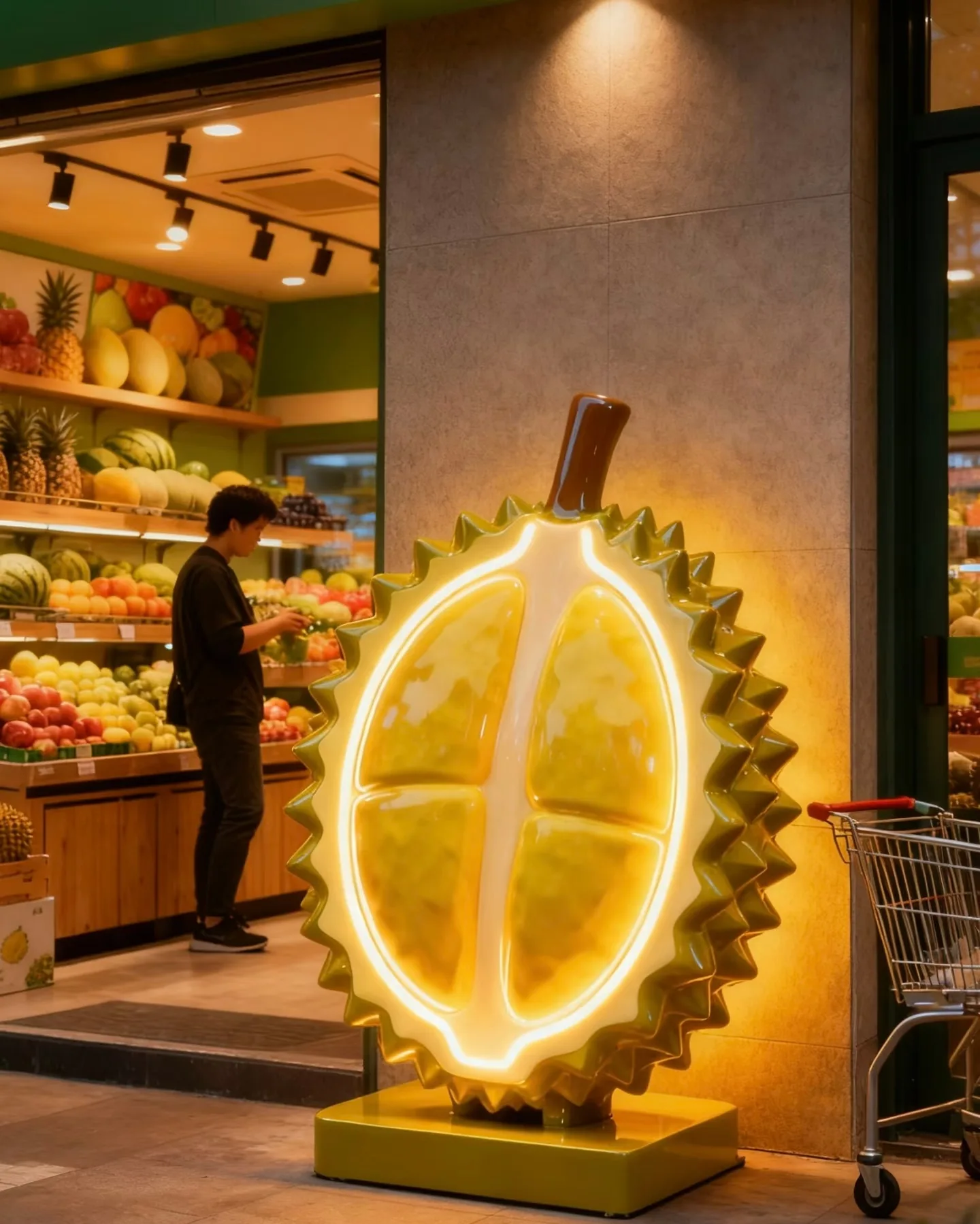 Custom LED Durian Fiberglass Sculpture | Fruit Shop Public Art — view 3