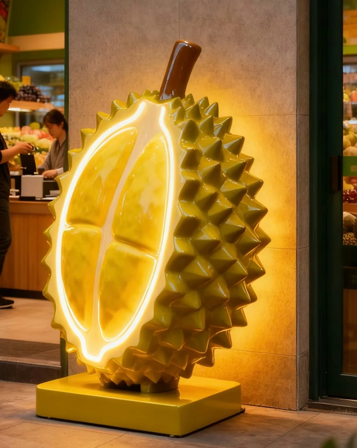 Custom LED Durian Fiberglass Sculpture | Fruit Shop Public Art — view 2