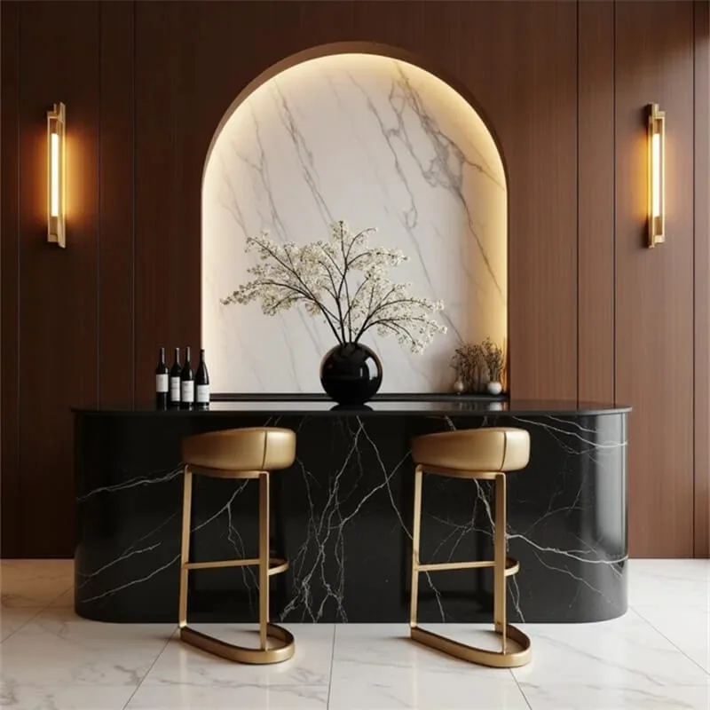 Custom Light Luxury Black White Marble Curved Bar Counter, Dual-Use Reception Bar Table For Sales Office, Beauty Salon, Villa & Clubhouse — view 2