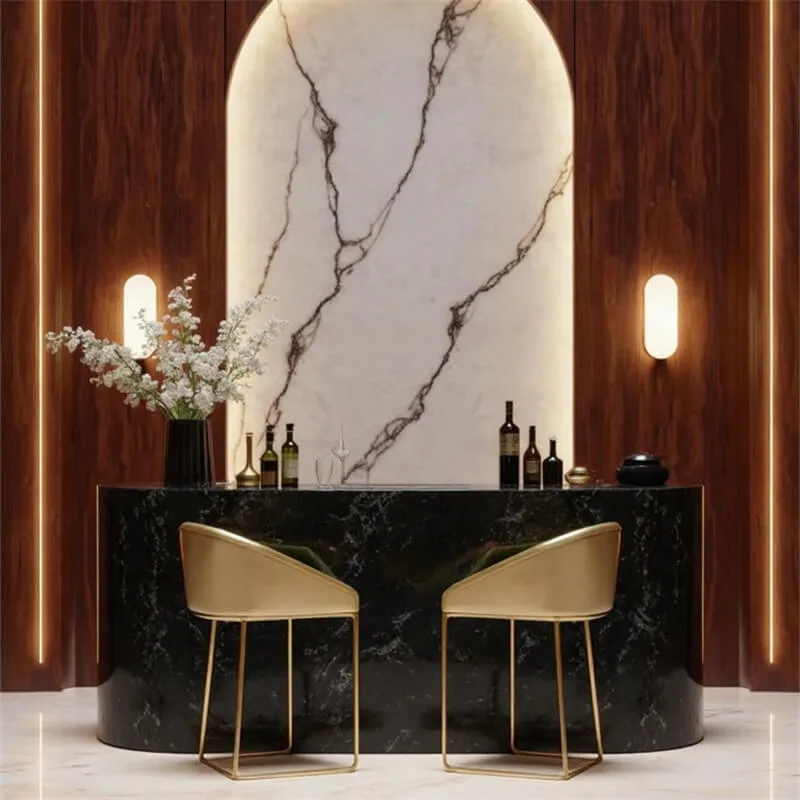 Custom Light Luxury Black White Marble Curved Bar Counter, Dual-Use Reception Bar Table For Sales Office, Beauty Salon, Villa & Clubhouse — view 4