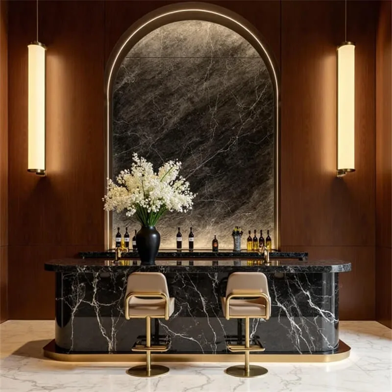 Custom Light Luxury Black White Marble Curved Bar Counter, Dual-Use Reception Bar Table For Sales Office, Beauty Salon, Villa & Clubhouse — view 3