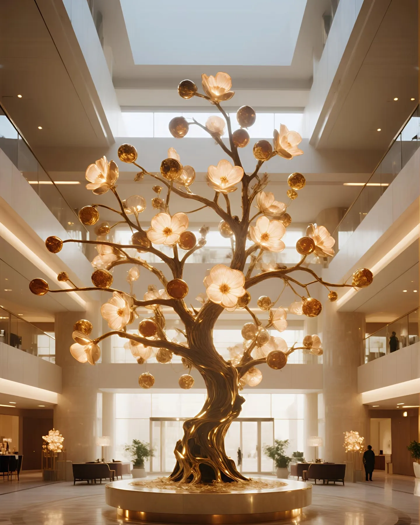 Custom Light-Up Fiberglass Flower Tree Sculpture for Luxury Lobbies — view 3