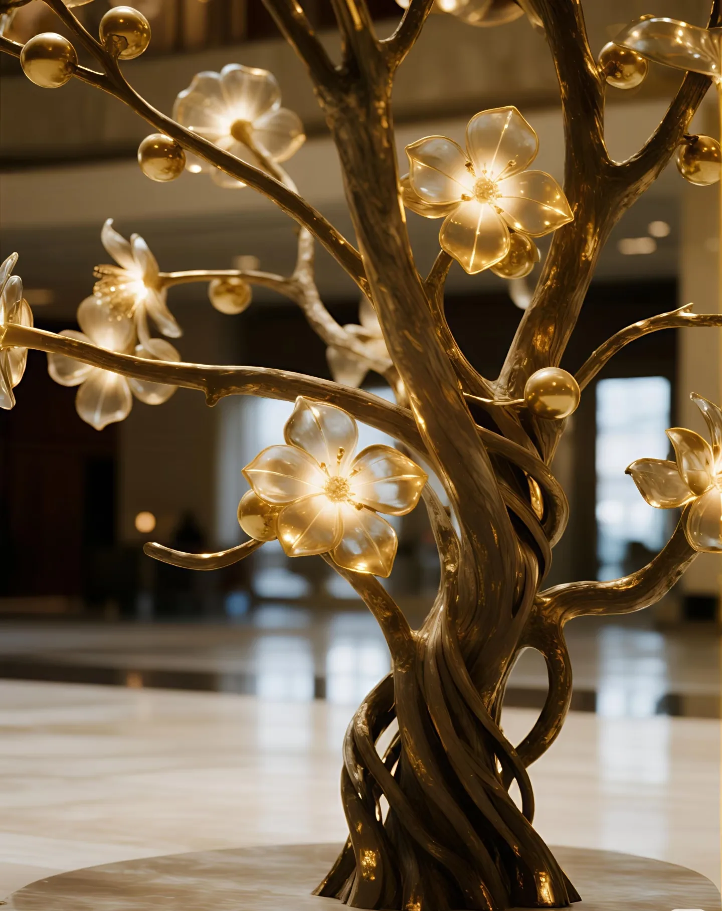 Custom Light-Up Fiberglass Flower Tree Sculpture for Luxury Lobbies — view 4