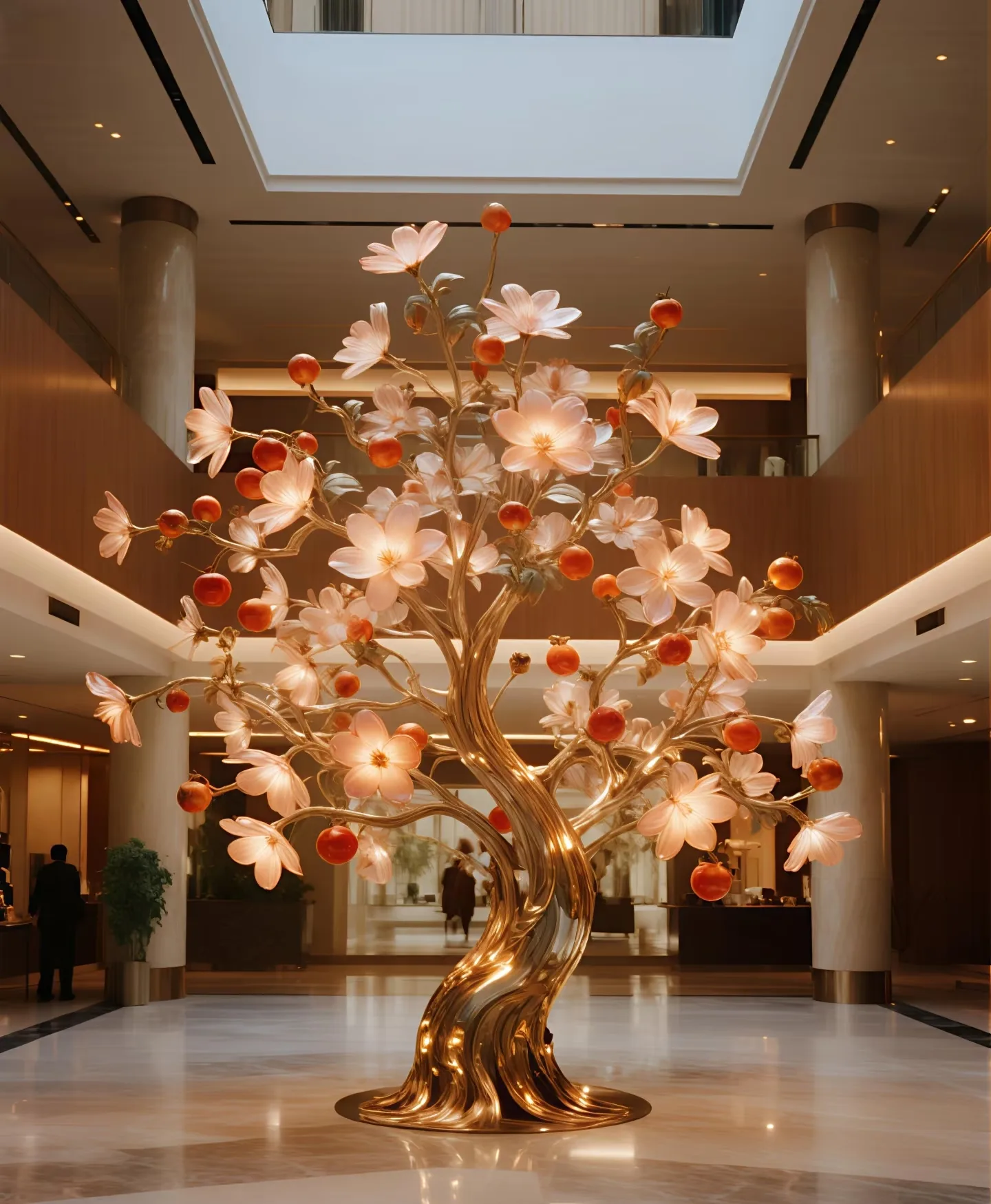 Custom Light-Up Fiberglass Flower Tree Sculpture for Luxury Lobbies — view 2