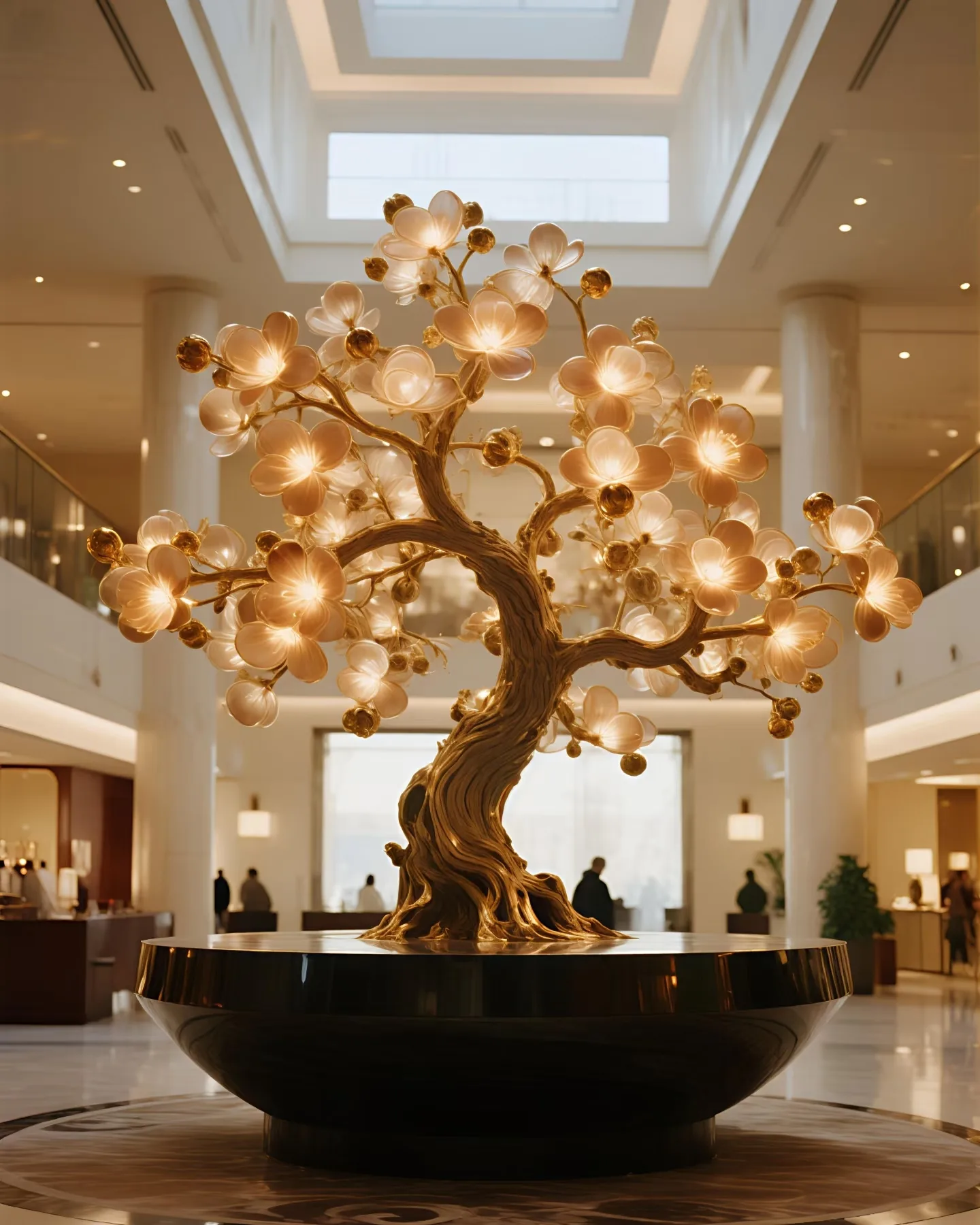 Custom Light-Up Fiberglass Flower Tree Sculpture for Luxury Lobbies