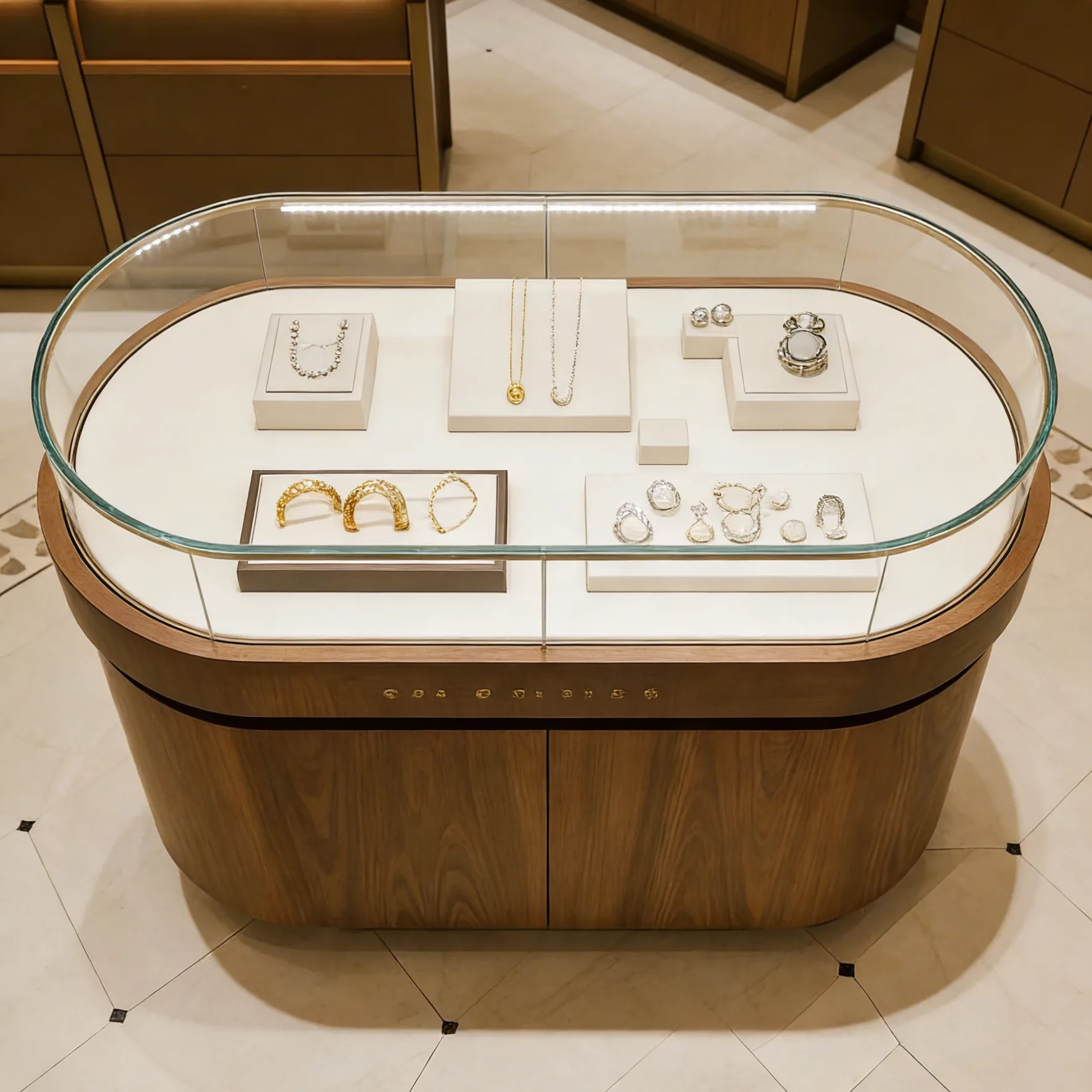 Custom Luxury Jewelry Display Case – Premium Tempered Glass & Wood Finish – Retail Showcase Cabinet for Rings, Necklaces & Fine Jewelry — view 2