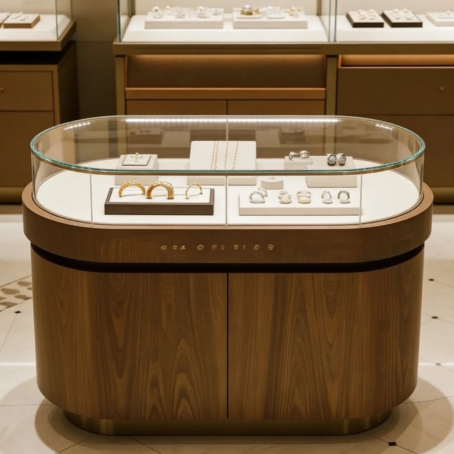 Custom Luxury Jewelry Display Case – Premium Tempered Glass & Wood Finish – Retail Showcase Cabinet for Rings, Necklaces & Fine Jewelry — view 3