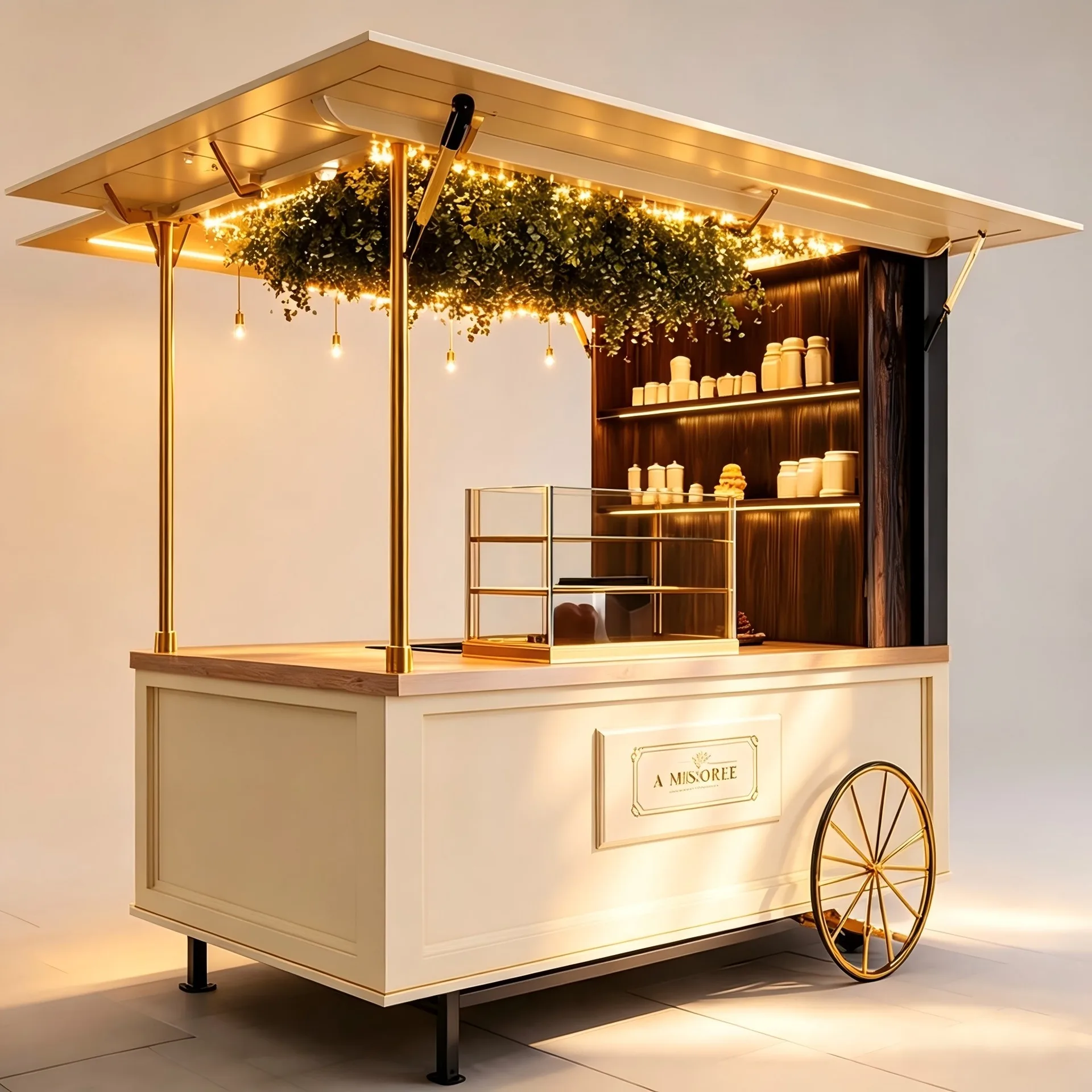 Custom Luxury Vintage Mobile Bakery Food Cart With Canopy Roof — view 2