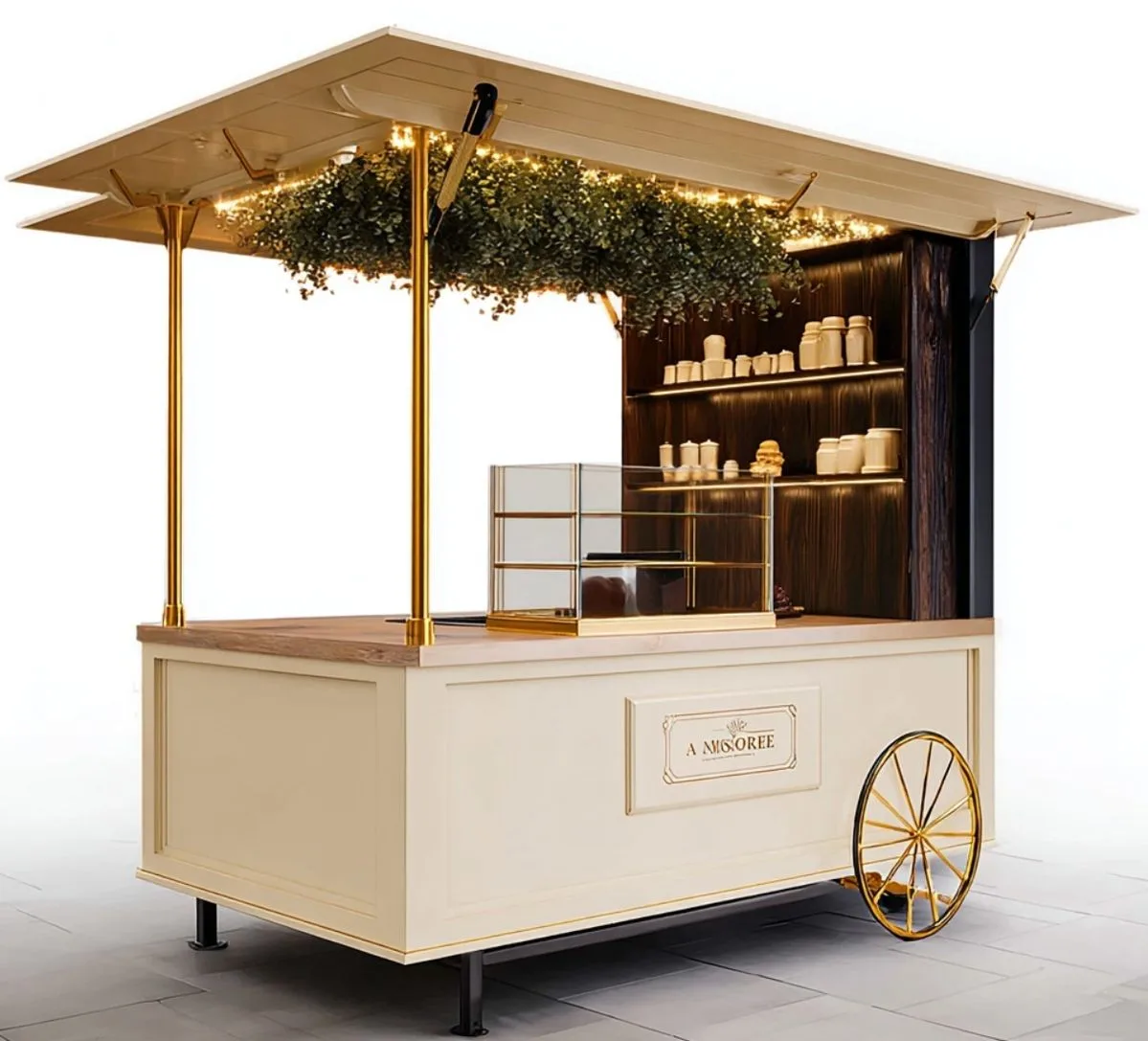 Custom Luxury Vintage Mobile Bakery Food Cart With Canopy Roof — product detail 1