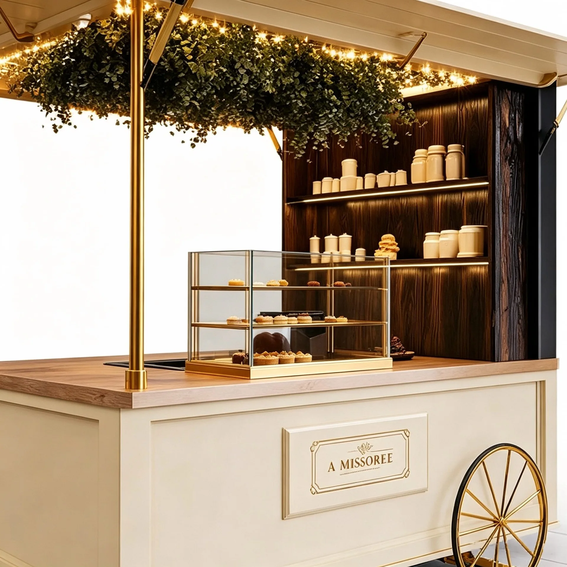 Custom Luxury Vintage Mobile Bakery Food Cart With Canopy Roof